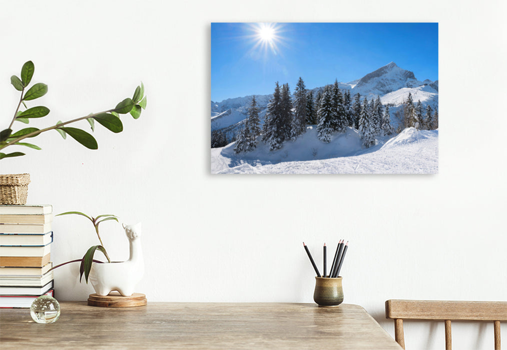 Premium textile canvas Premium textile canvas 120 cm x 80 cm landscape Kreuzeck and Alpspitze ski area 