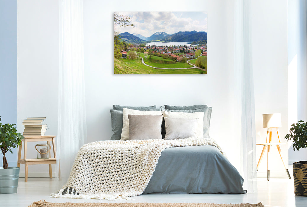 Premium textile canvas Premium textile canvas 120 cm x 80 cm landscape view of the climatic health resort of Schliersee 