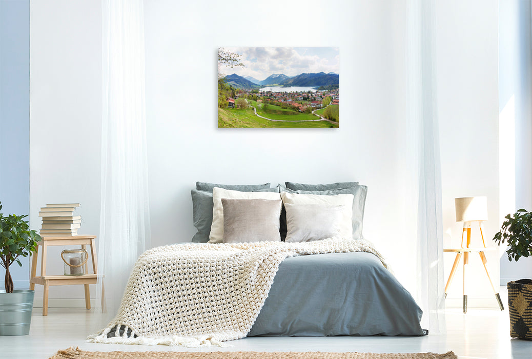 Premium textile canvas Premium textile canvas 120 cm x 80 cm landscape view of the climatic health resort of Schliersee 