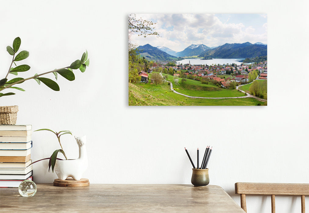 Premium textile canvas Premium textile canvas 120 cm x 80 cm landscape view of the climatic health resort of Schliersee 