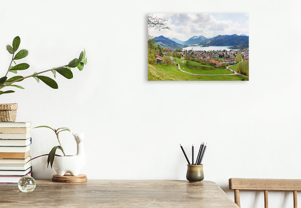 Premium textile canvas Premium textile canvas 120 cm x 80 cm landscape view of the climatic health resort of Schliersee 