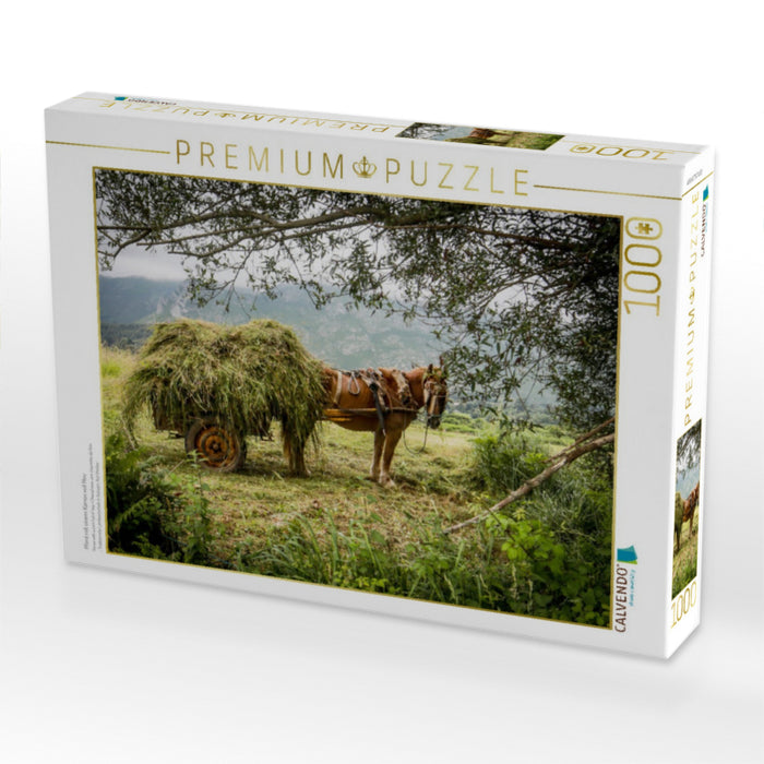 Pferd mit einem Karren voll Heu - CALVENDO Foto-Puzzle'
