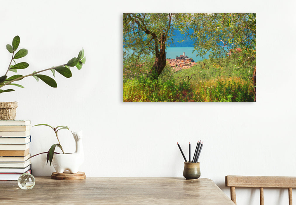 Premium textile canvas Premium textile canvas 75 cm x 50 cm landscape Olive Grove Malcesine 