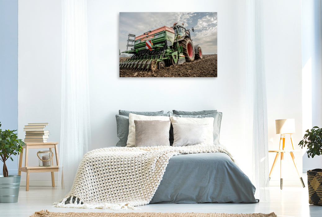 Toile textile haut de gamme Toile textile haut de gamme 120 cm x 80 cm paysage Un motif du calendrier agricole - du semis à la récolte 