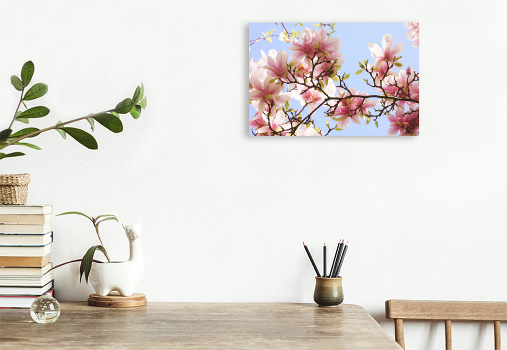 Premium textile canvas Premium textile canvas 120 cm x 80 cm landscape Delicate magnolia flowers 