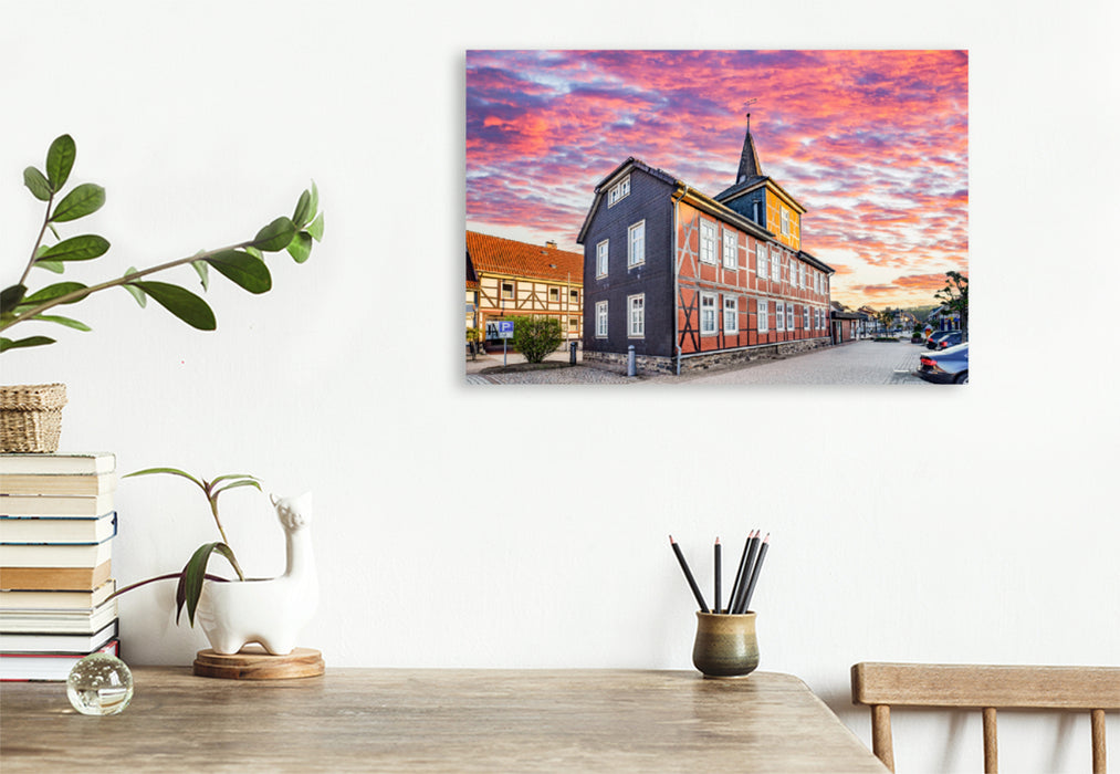 Premium textile canvas Premium textile canvas 120 cm x 80 cm landscape marketplace and tourist information 