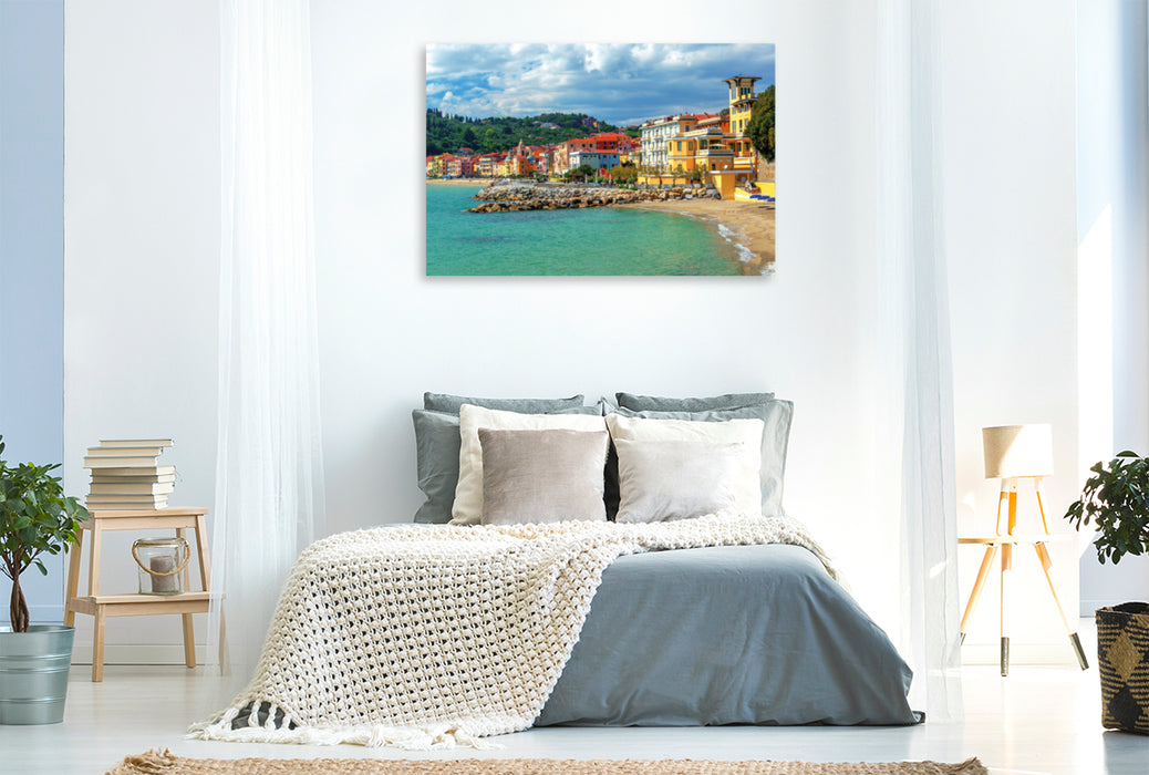 Premium textile canvas Premium textile canvas 120 cm x 80 cm across The long sandy beach in San Terenzo 