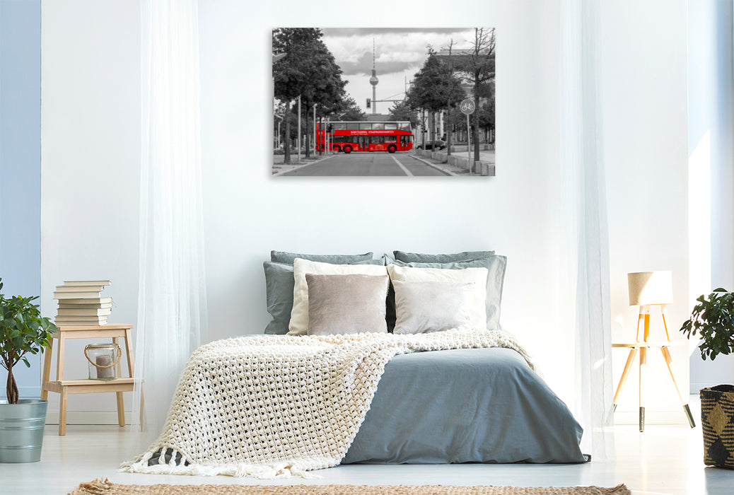 Premium textile canvas Premium textile canvas 120 cm x 80 cm landscape The red bus, Berlin 