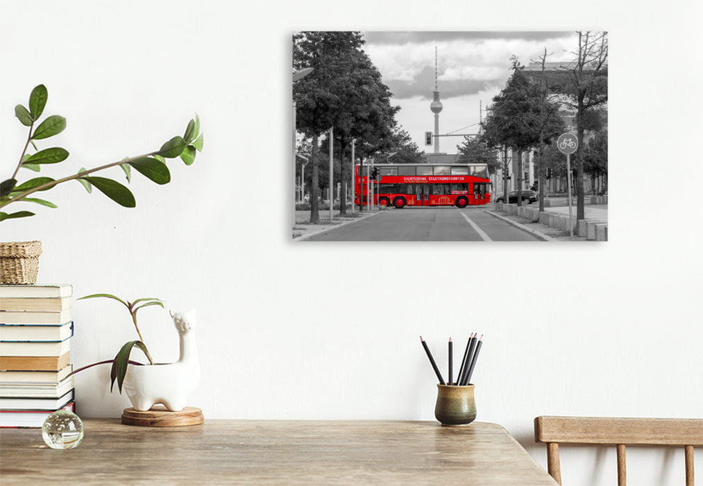 Premium textile canvas Premium textile canvas 120 cm x 80 cm landscape The red bus, Berlin 