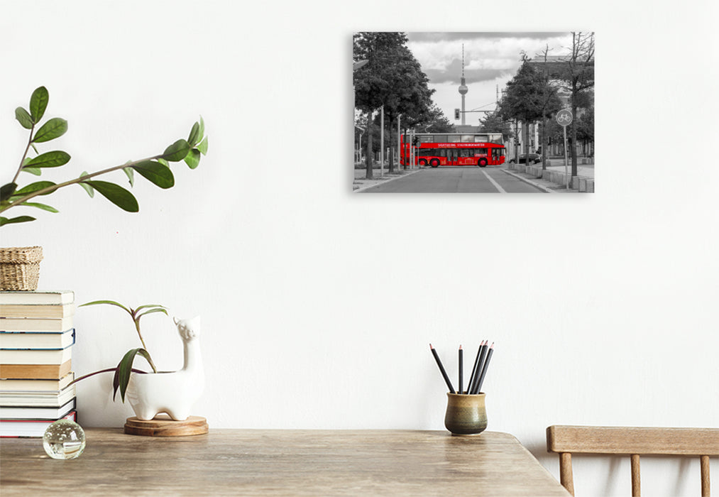 Premium textile canvas Premium textile canvas 120 cm x 80 cm landscape The red bus, Berlin 