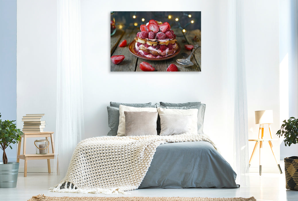 Premium textile canvas Premium textile canvas 120 cm x 80 cm landscape Pan cakes with strawberries 