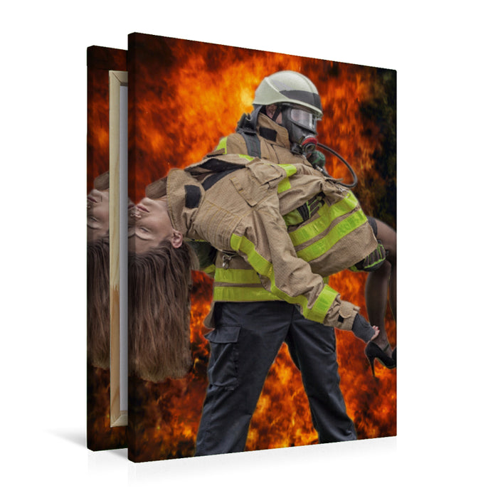 Premium Textil-Leinwand Premium Textil-Leinwand 60 cm x 90 cm hoch Ein Motiv aus dem Kalender Feuerwehr - Einsatz am Limit