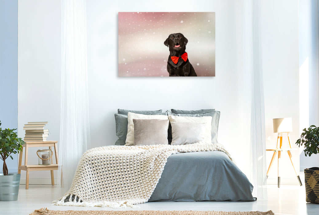 Premium Textil-Leinwand Premium Textil-Leinwand 120 cm x 80 cm quer Fröhliche Weihnachten wünscht dieser festliche Labrador!