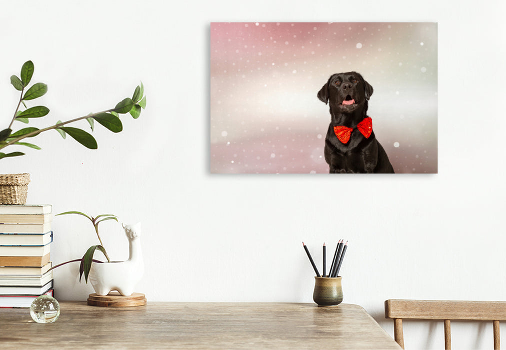 Premium Textil-Leinwand Premium Textil-Leinwand 120 cm x 80 cm quer Fröhliche Weihnachten wünscht dieser festliche Labrador!