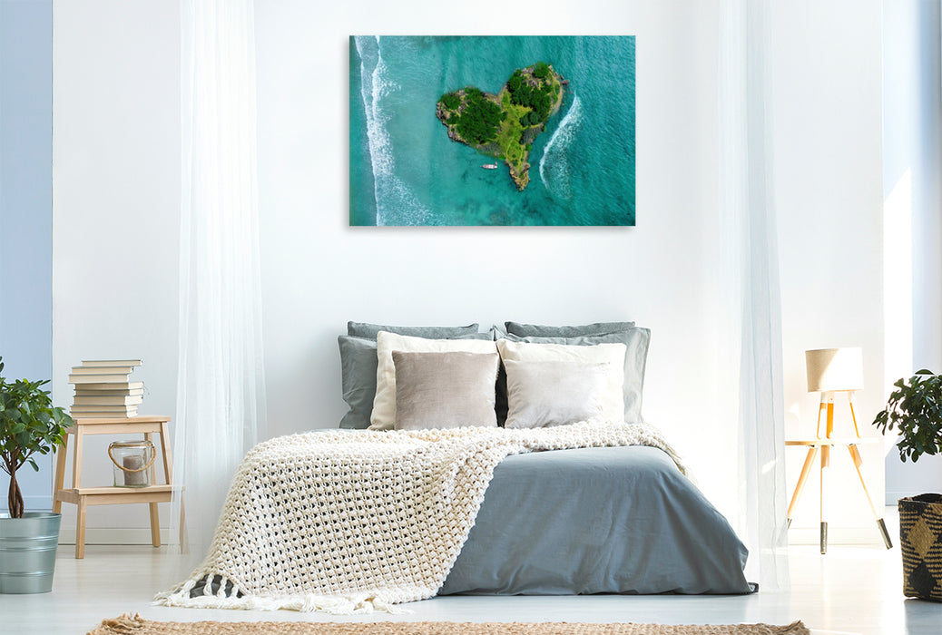 Premium textile canvas Premium textile canvas 120 cm x 80 cm landscape Heart-shaped tropical island from a bird's eye view 