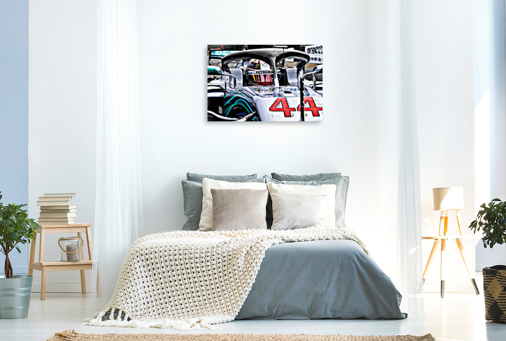 Premium Textil-Leinwand Premium Textil-Leinwand 90 cm x 60 cm quer Wer will Überflieger Lewis Hamilton, Brite, schlagen? Die Antwort lautet oft Sebastian Vettel.