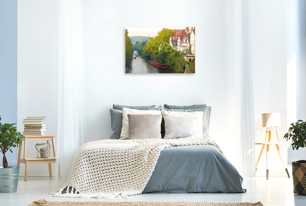 Premium textile canvas Premium textile canvas 90 cm x 60 cm across Tübingen Neckarfront with punts in autumn 