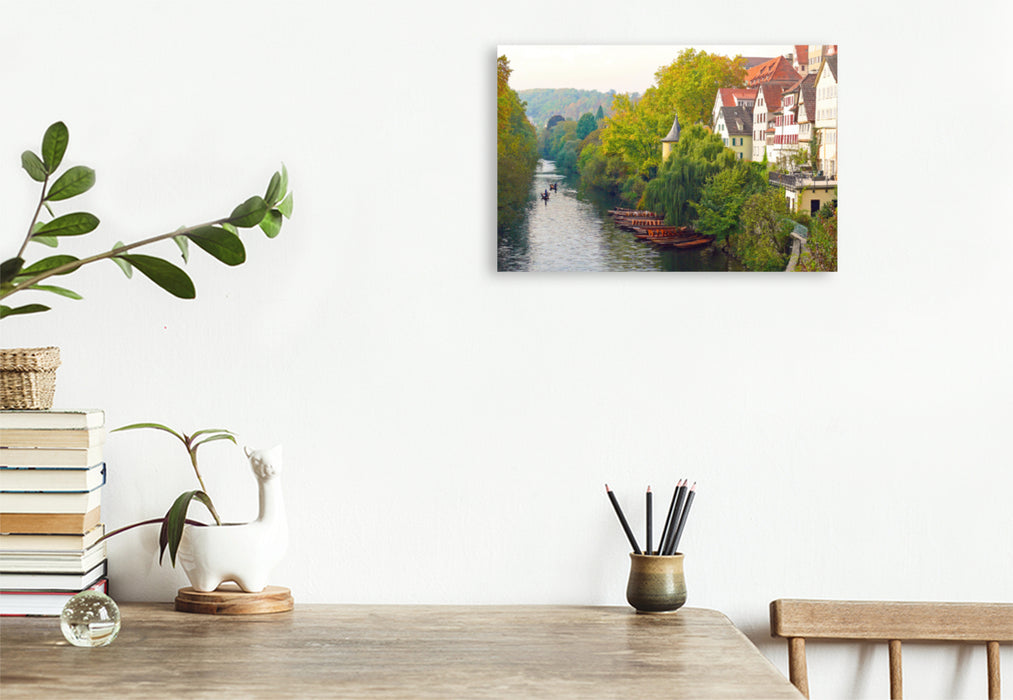 Premium textile canvas Premium textile canvas 90 cm x 60 cm across Tübingen Neckarfront with punts in autumn 