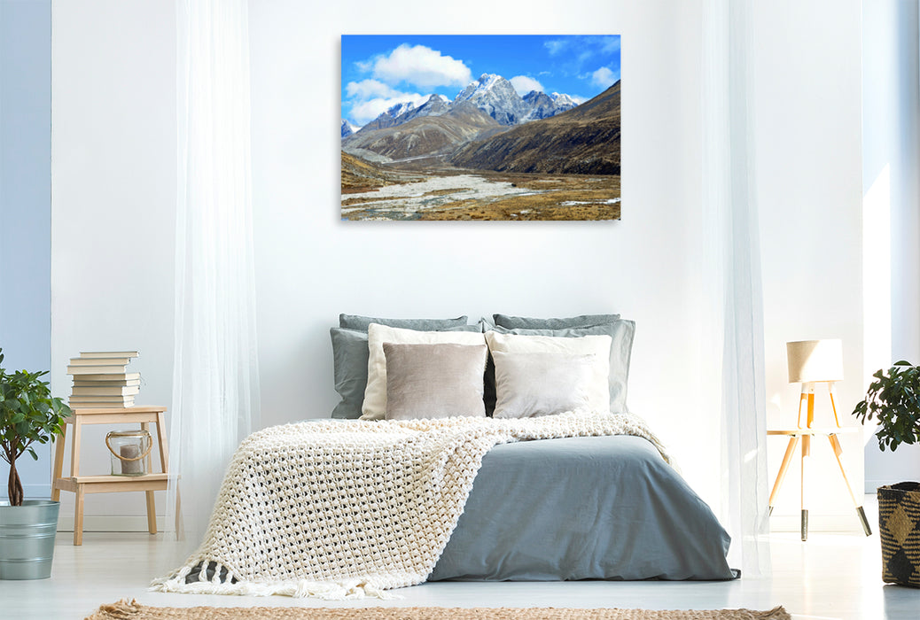 Premium textile canvas Premium textile canvas 120 cm x 80 cm landscape mountain panorama near Pheriche at 4400 m altitude 