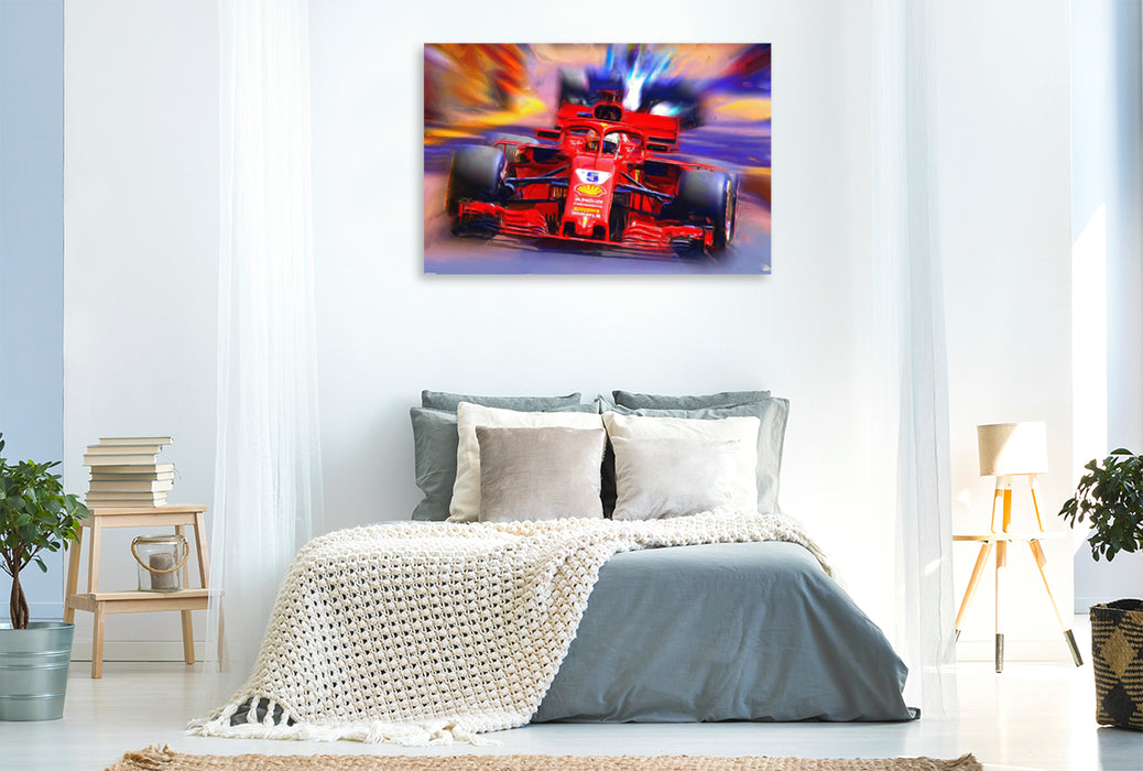 Premium Textil-Leinwand Premium Textil-Leinwand 120 cm x 80 cm quer Vettel ist nach dem Kerpener Michael Schumacher der erfolgreichste deutsche Formel-1-Rennfahrer.