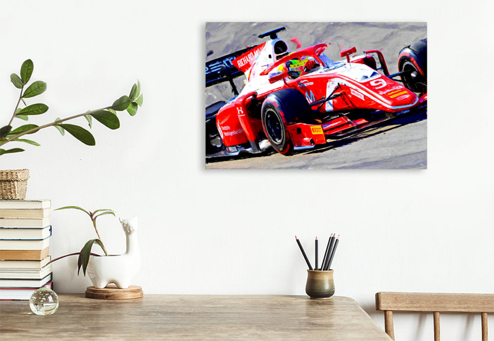 Premium Textil-Leinwand Premium Textil-Leinwand 120 cm x 80 cm quer Mick Schumacher, Sohn der Legende Michael Schumacher, startet in der Formel 2.