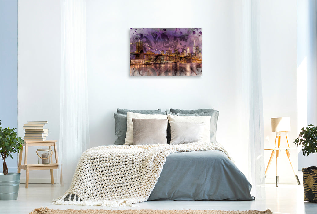 Premium textile canvas Premium textile canvas 120 cm x 80 cm landscape Modern Art BROOKLYN BRIDGE Sunset over New York City 