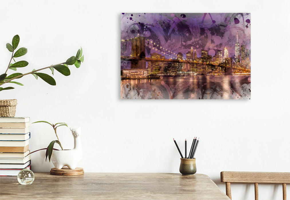 Premium textile canvas Premium textile canvas 120 cm x 80 cm landscape Modern Art BROOKLYN BRIDGE Sunset over New York City 