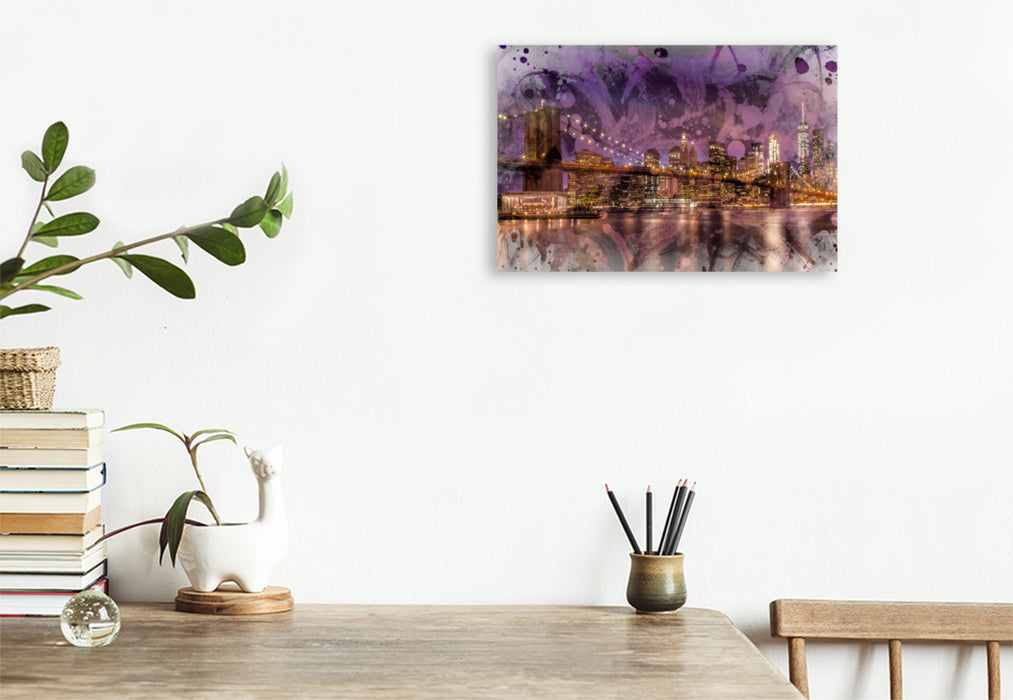 Premium textile canvas Premium textile canvas 120 cm x 80 cm landscape Modern Art BROOKLYN BRIDGE Sunset over New York City 