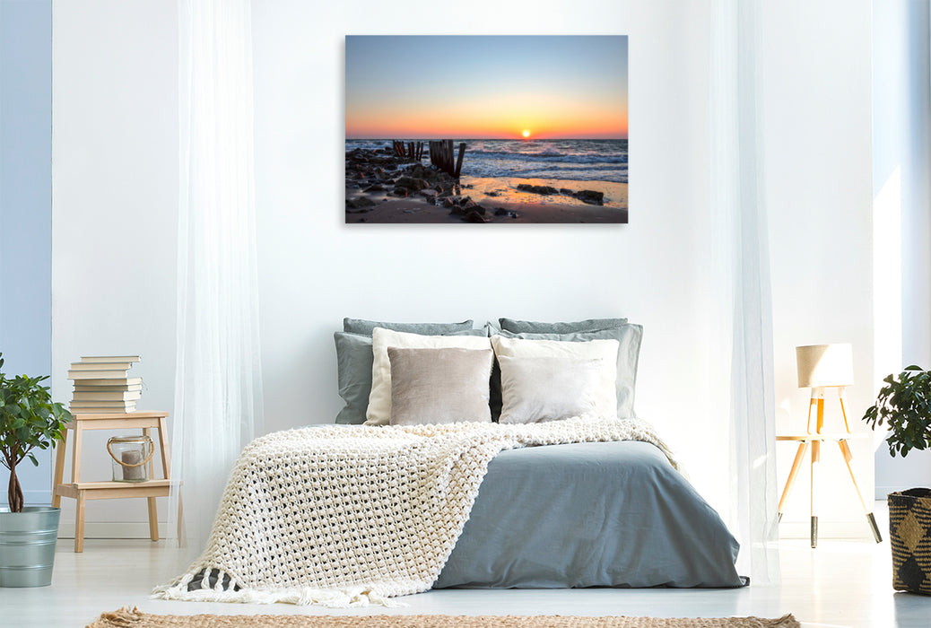 Premium textile canvas Premium textile canvas 120 cm x 80 cm landscape Early in the morning on the Baltic Sea beach 