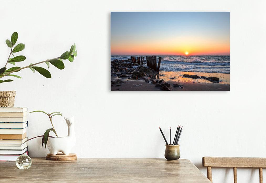 Premium textile canvas Premium textile canvas 120 cm x 80 cm landscape Early in the morning on the Baltic Sea beach 