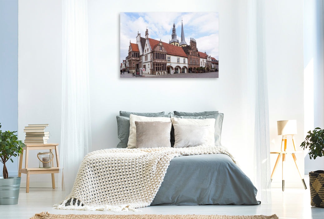 Premium textile canvas Premium textile canvas 120 cm x 80 cm landscape Town Hall, St. Nicolai Church Lemgo 