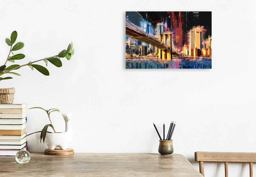 Premium textile canvas Premium textile canvas 120 cm x 80 cm landscape New York, Brooklyn Bridge 