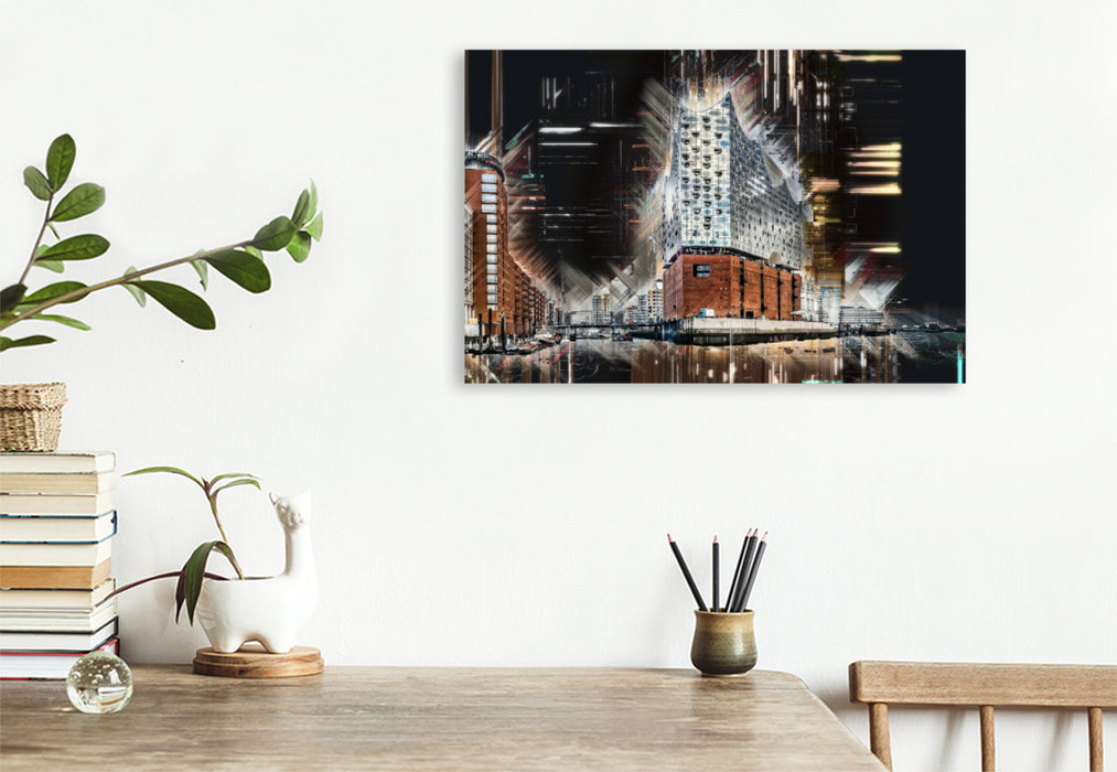 Premium textile canvas Premium textile canvas 120 cm x 80 cm landscape Hamburg Elbphilharmonie 