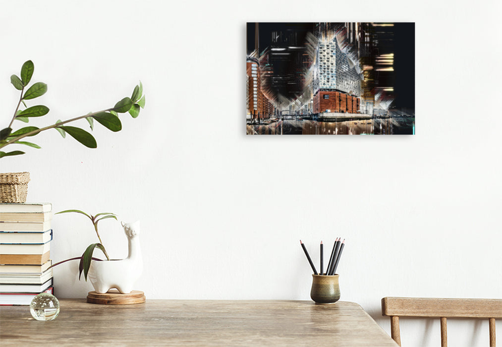 Premium textile canvas Premium textile canvas 120 cm x 80 cm landscape Hamburg Elbphilharmonie 