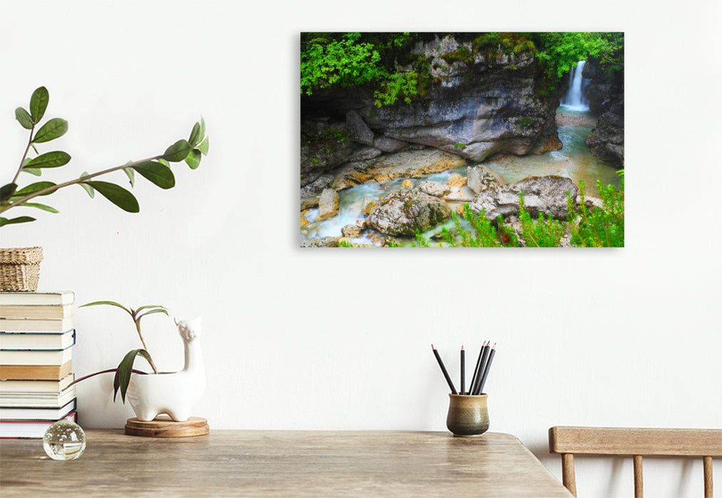 Premium textile canvas Premium textile canvas 120 cm x 80 cm landscape Soca, Slovenia 