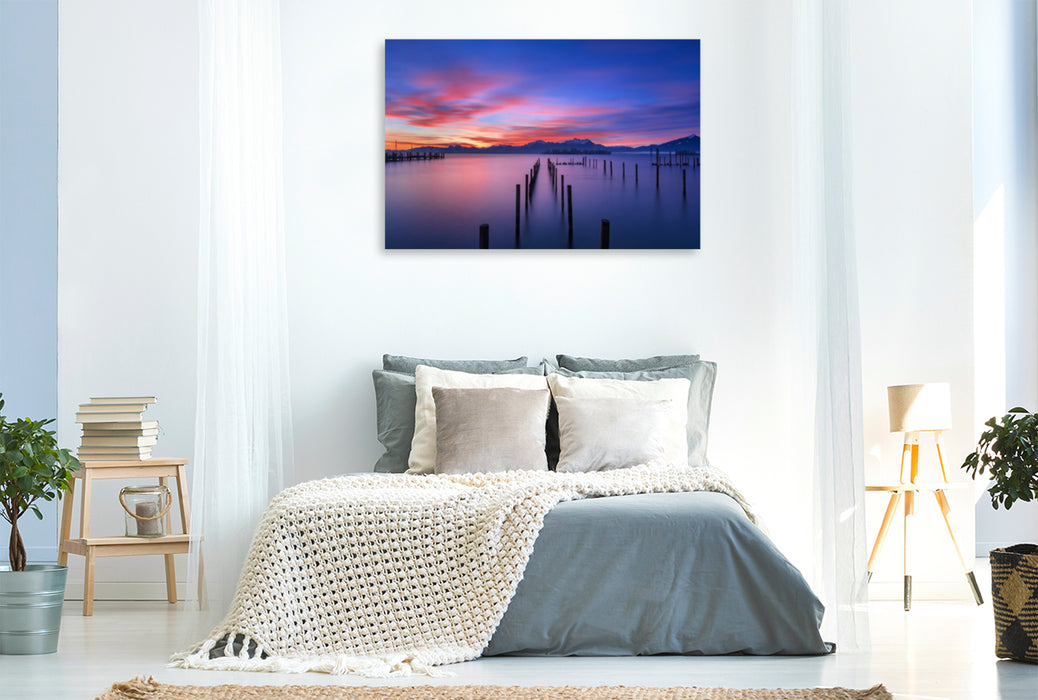 Premium textile canvas Premium textile canvas 120 cm x 80 cm landscape morning red 