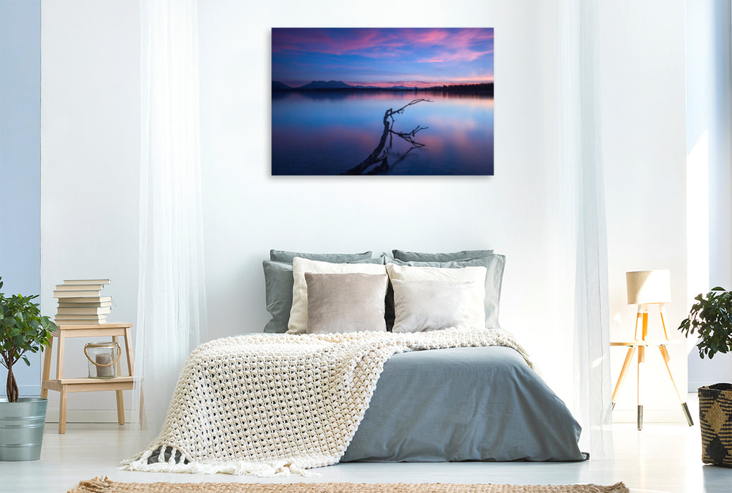Premium textile canvas Premium textile canvas 120 cm x 80 cm landscape Sunset at Lake Chiemsee 