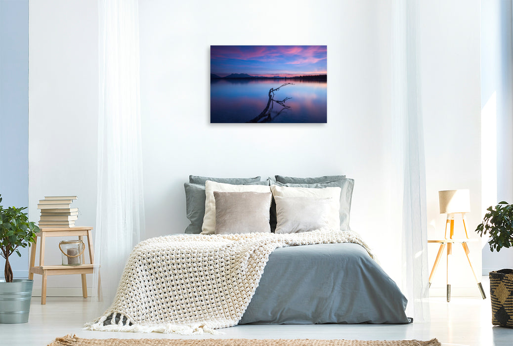 Premium textile canvas Premium textile canvas 120 cm x 80 cm landscape Sunset at Lake Chiemsee 