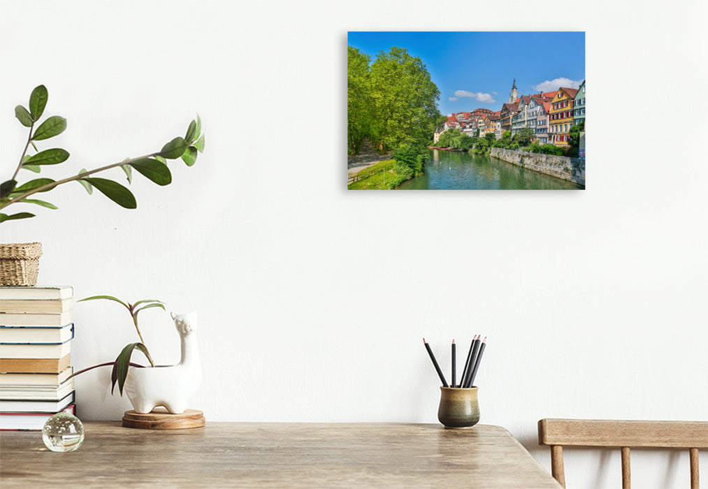 Premium textile canvas Premium textile canvas 120 cm x 80 cm across Tübingen Neckar front with plane tree avenue 