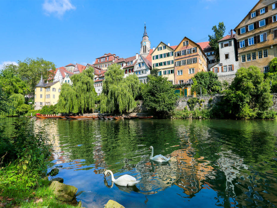 Tübinger Neckarfront mit Hölderlin-Turm und Stiftskirche - CALVENDO Foto-Puzzle'