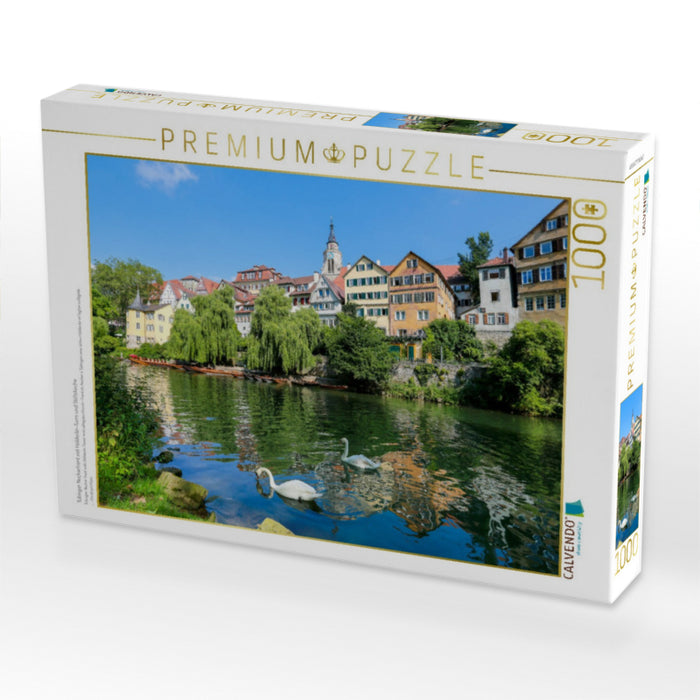 Tübinger Neckarfront mit Hölderlin-Turm und Stiftskirche - CALVENDO Foto-Puzzle'