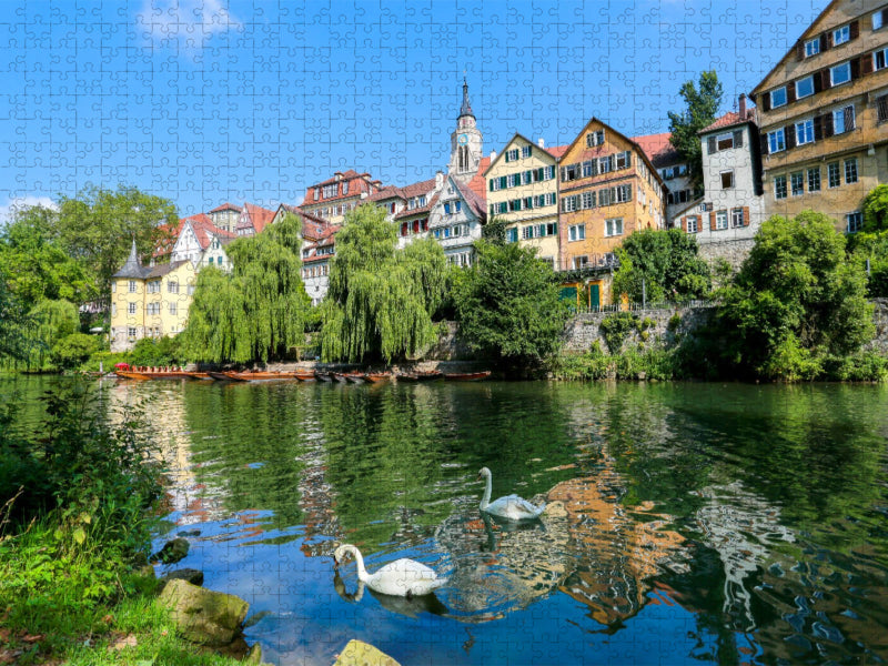 Tübinger Neckarfront mit Hölderlin-Turm und Stiftskirche - CALVENDO Foto-Puzzle'