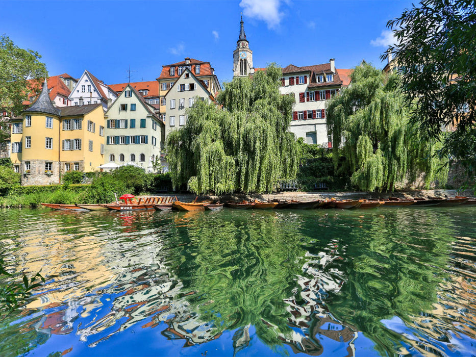 Tübinger Neckarfront mit Stocherkahnanlegestelle - CALVENDO Foto-Puzzle'