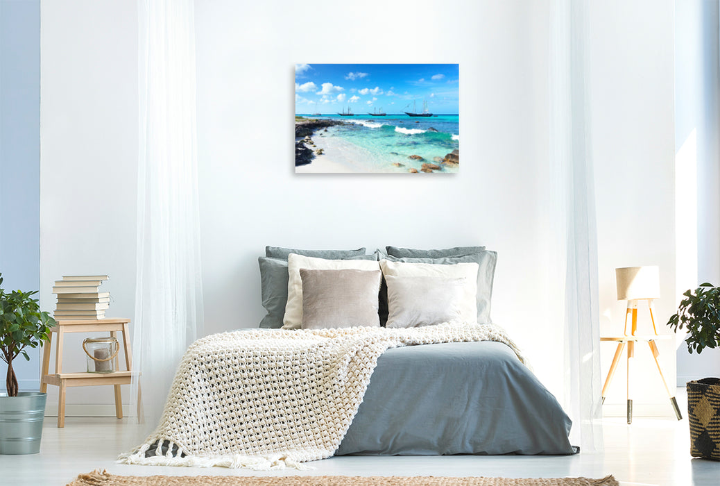 Premium textile canvas Premium textile canvas 120 cm x 80 cm across Snorkeling stop on a sailing trip to Aruba in the Caribbean 