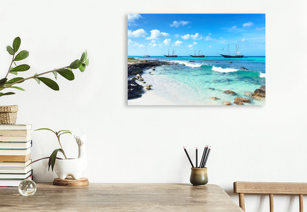 Premium textile canvas Premium textile canvas 120 cm x 80 cm across Snorkeling stop on a sailing trip to Aruba in the Caribbean 