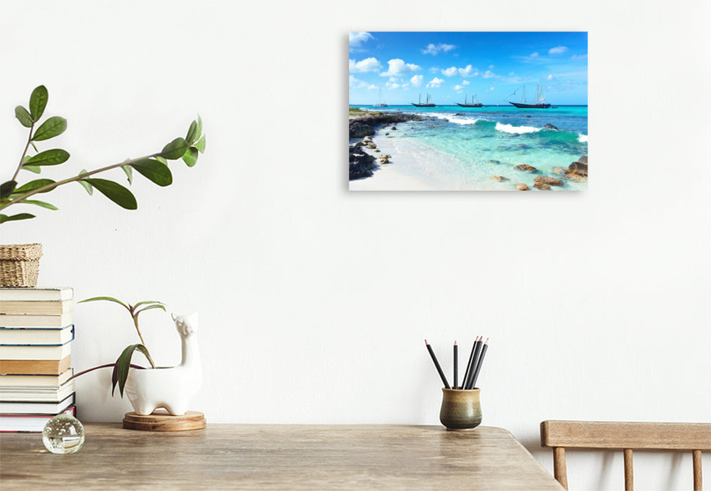 Premium textile canvas Premium textile canvas 120 cm x 80 cm across Snorkeling stop on a sailing trip to Aruba in the Caribbean 