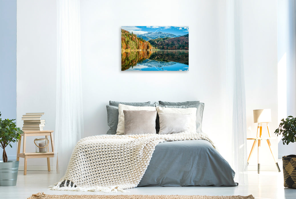 Premium textile canvas Premium textile canvas 120 cm x 80 cm landscape Water reflection at Hechtsee 