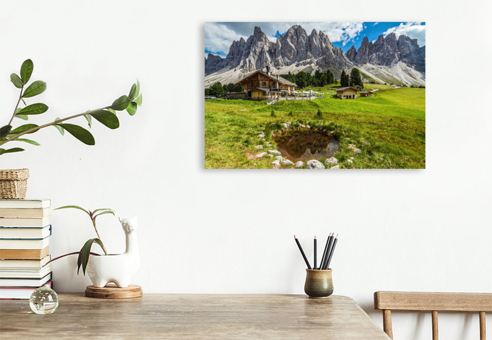 Premium textile canvas Premium textile canvas 120 cm x 80 cm landscape Geisler Alm in the Dolomites 