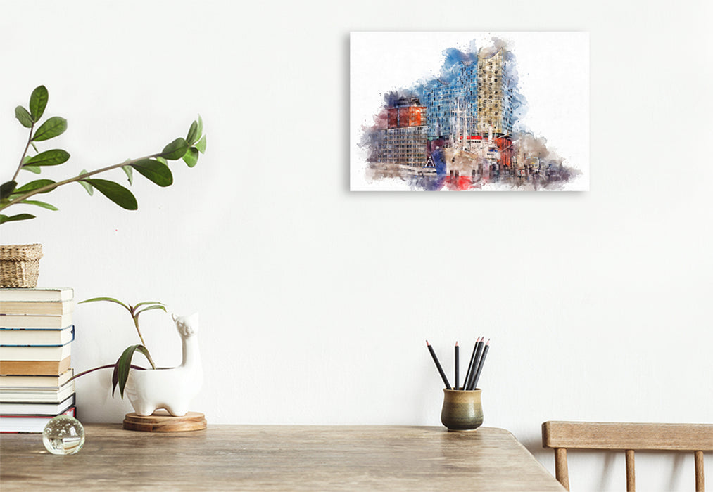 Premium textile canvas Premium textile canvas 120 cm x 80 cm landscape Hamburg Elbphilharmonie 