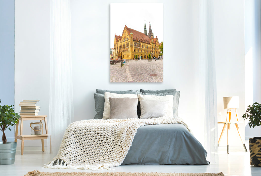 Premium Textil-Leinwand Premium Textil-Leinwand 80 cm x 120 cm  hoch Das Rathaus in Ulm